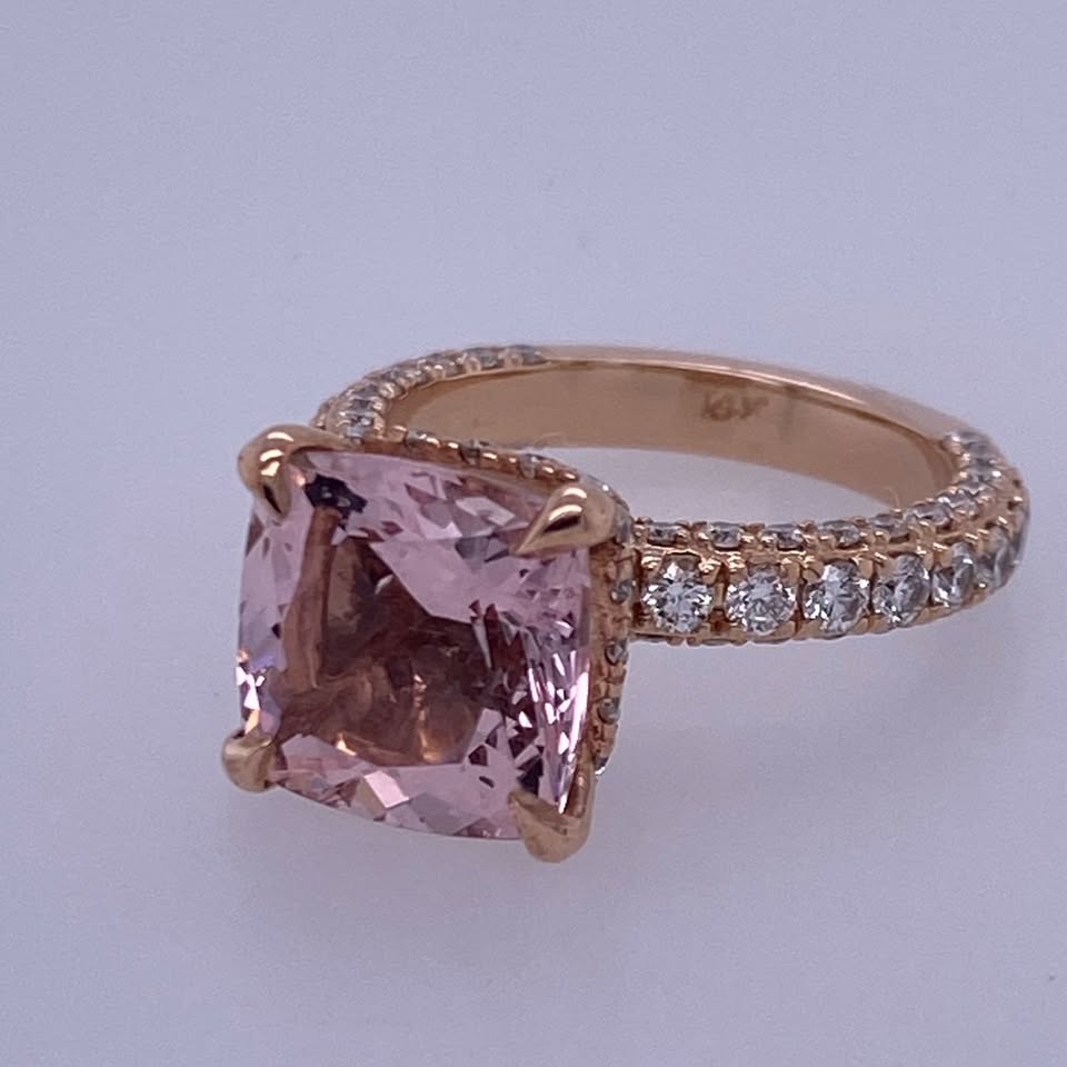 14k Rose Gold Women's Cushion Cut Pink Stone Engagement/Wedding Ring W/ Natural Diamonds