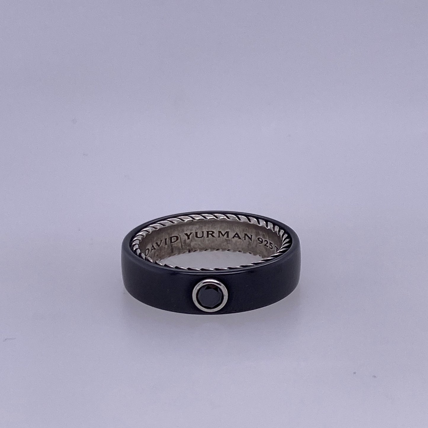 David Yurman Band Ring With Black Titanium And Center Black Diamond
