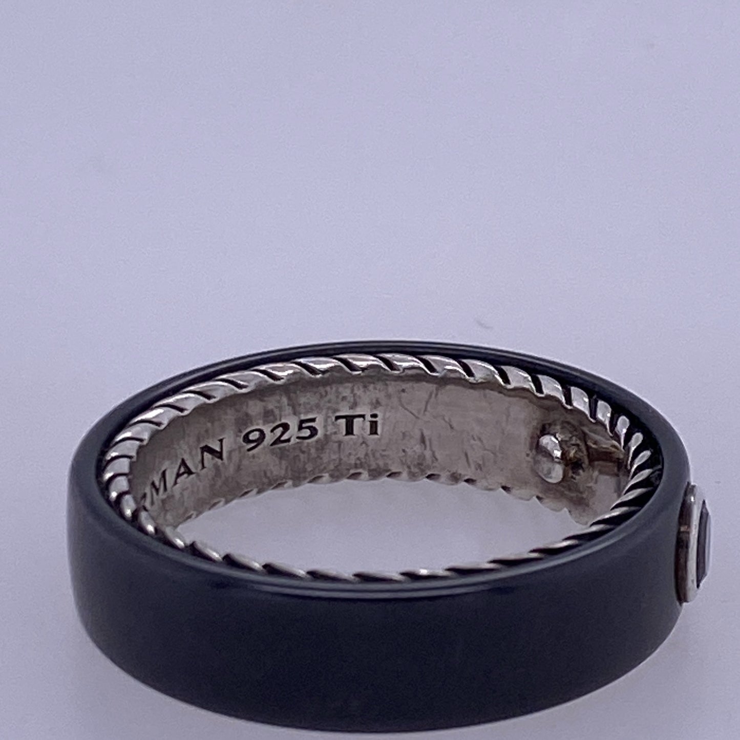 David Yurman Band Ring With Black Titanium And Center Black Diamond