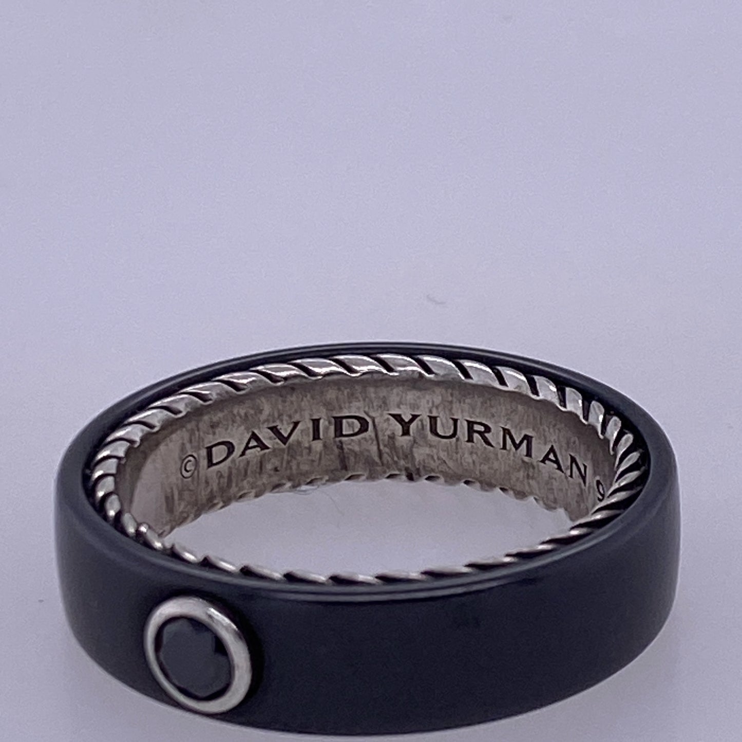 David Yurman Band Ring With Black Titanium And Center Black Diamond