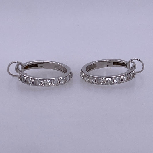 14k White Gold Mini Diamond Hoop Earrings