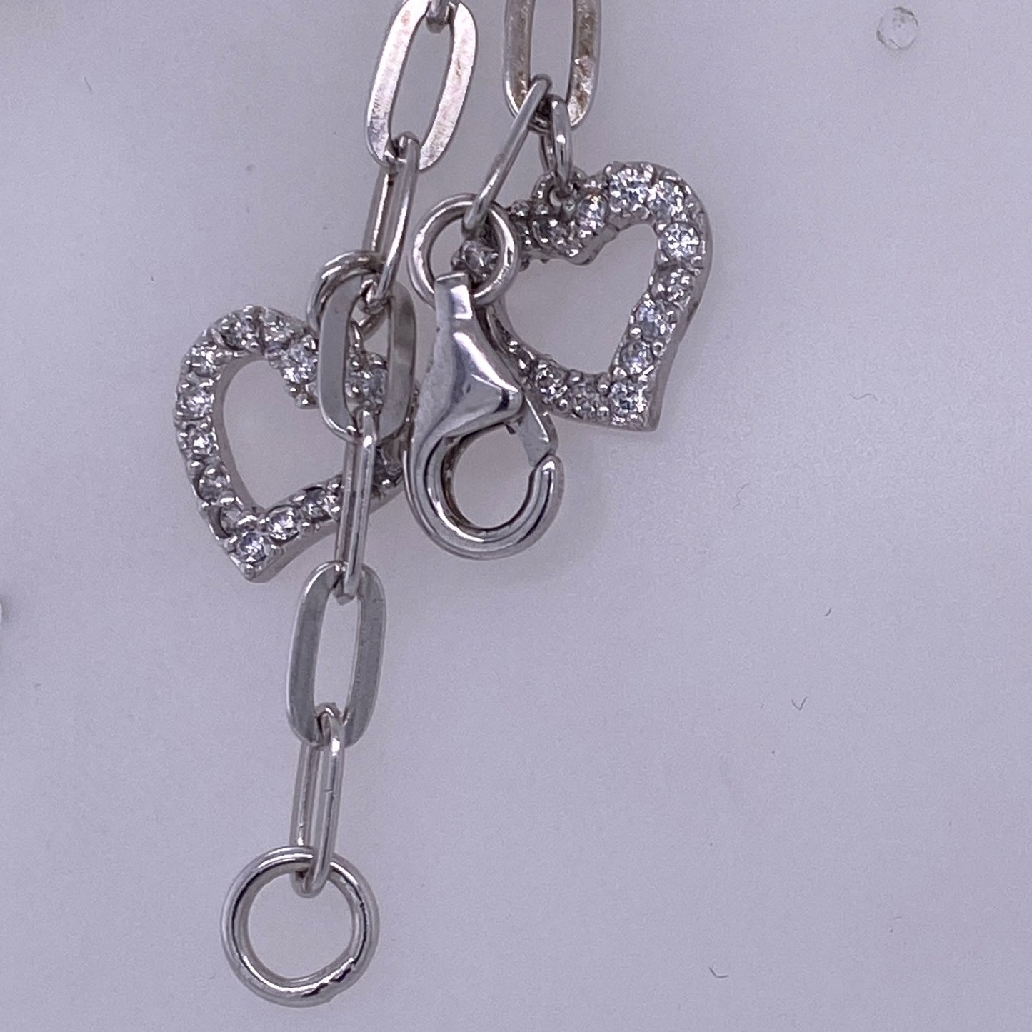 925 Sterling Silver Charm Bracelet With CZ Heart And Stars