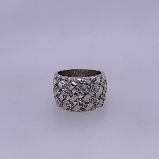 925 Sterling Silver Woven Band With CZ Stones