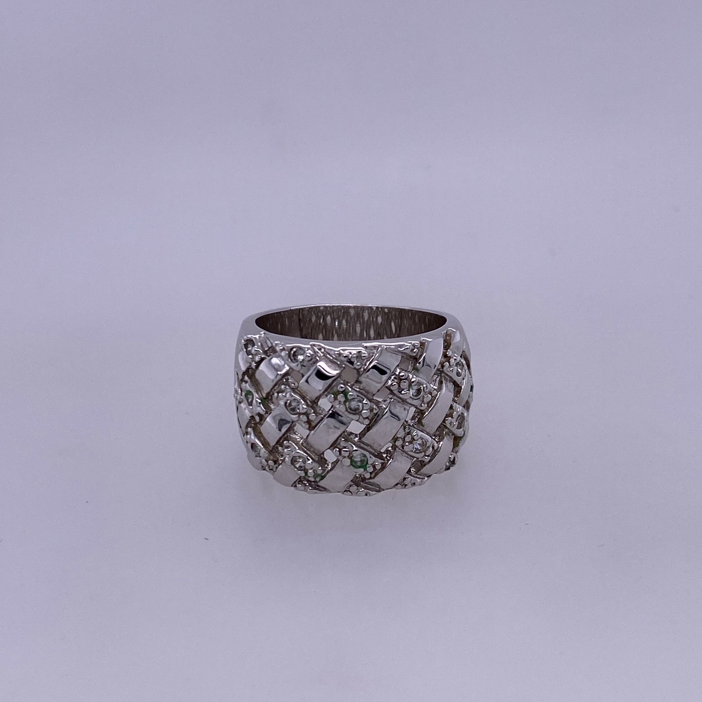 925 Sterling Silver Woven Band With CZ Stones