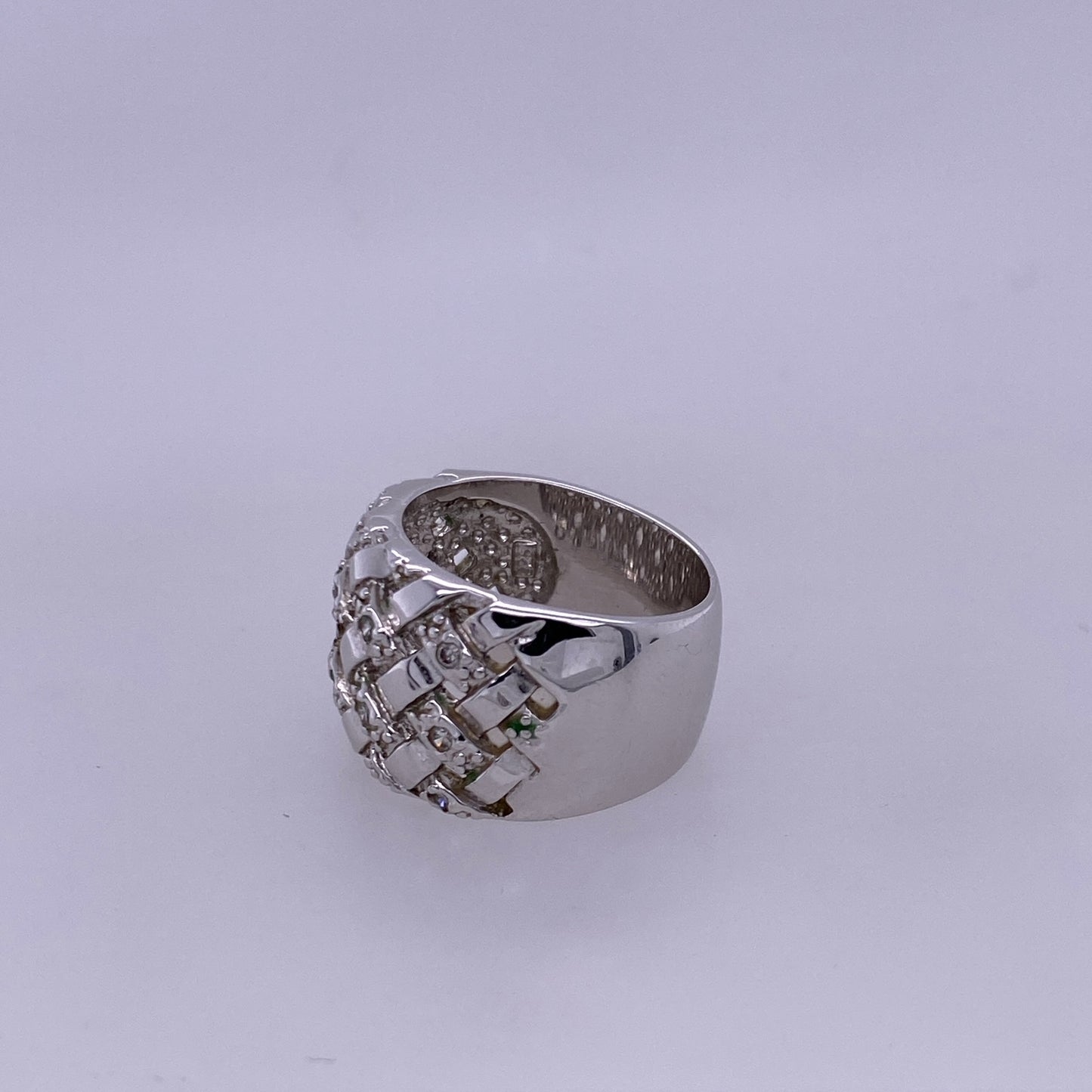 925 Sterling Silver Woven Band With CZ Stones
