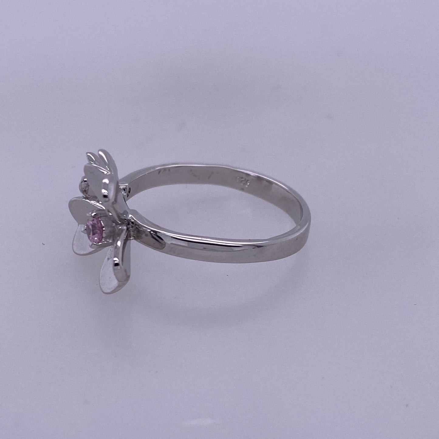 925 Sterling Silver Dual Flower Ring With Pink CZ