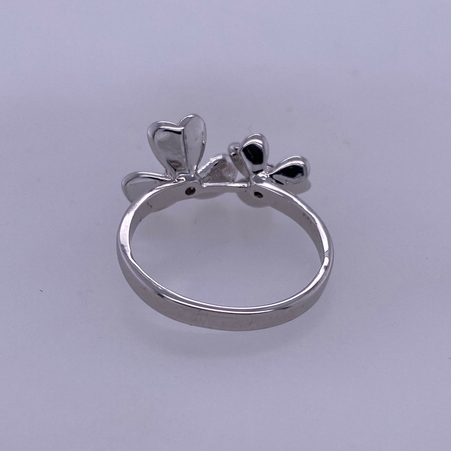 925 Sterling Silver Dual Flower Ring With Pink CZ