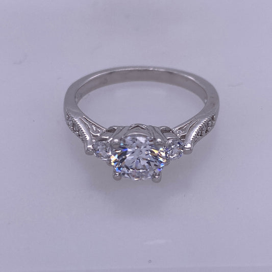 925 Sterling Silver Engagement Ring With Round CZ Stone