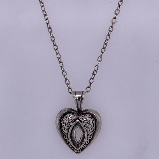 925 Sterling Silver Rolo Link Necklace With Heart Pendant