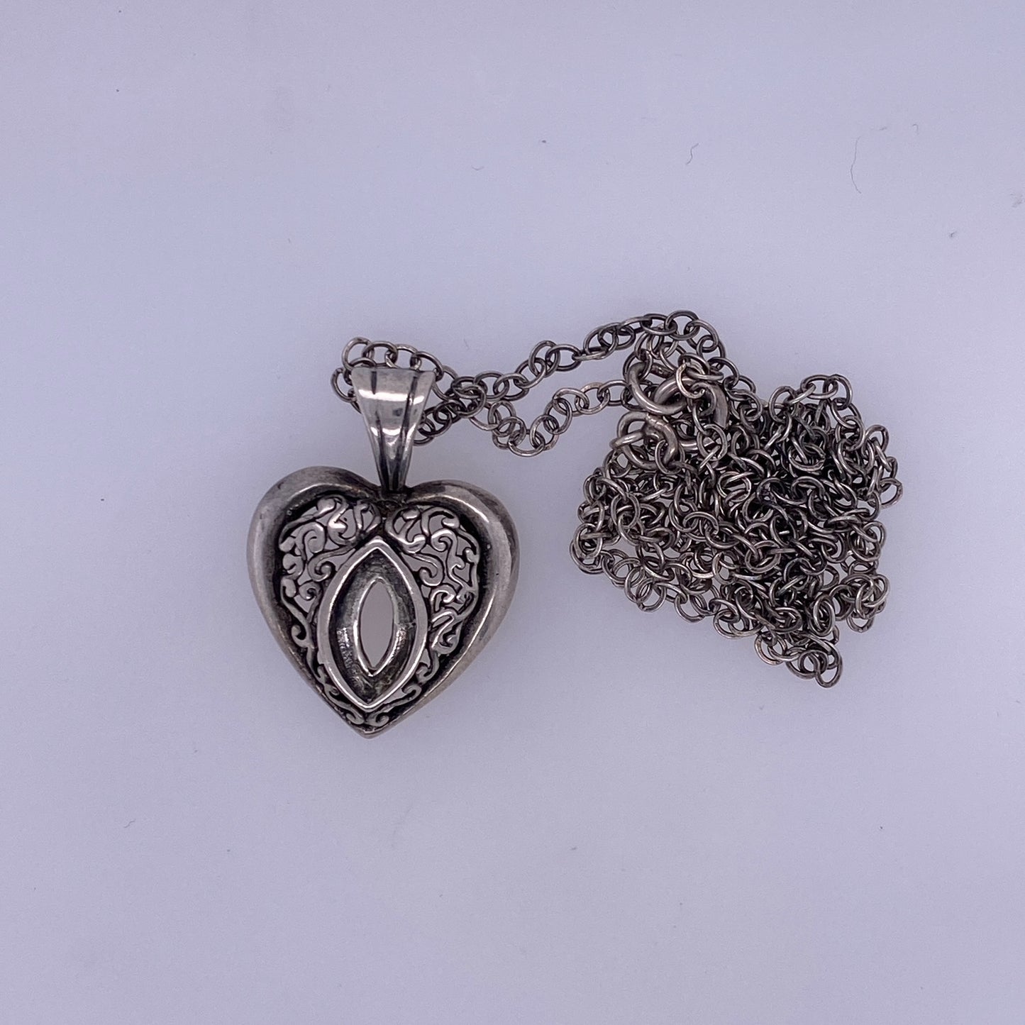 925 Sterling Silver Rolo Link Necklace With Heart Pendant
