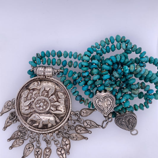 925 Sterling Silverleh Ladakh Necklace With Blue Stones And Animal Pendant