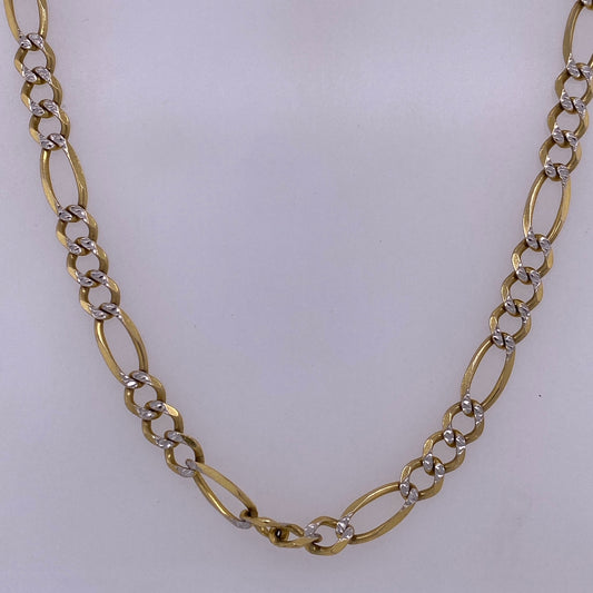 10K Yellow Gold Diamond Cut Figaro Necklace