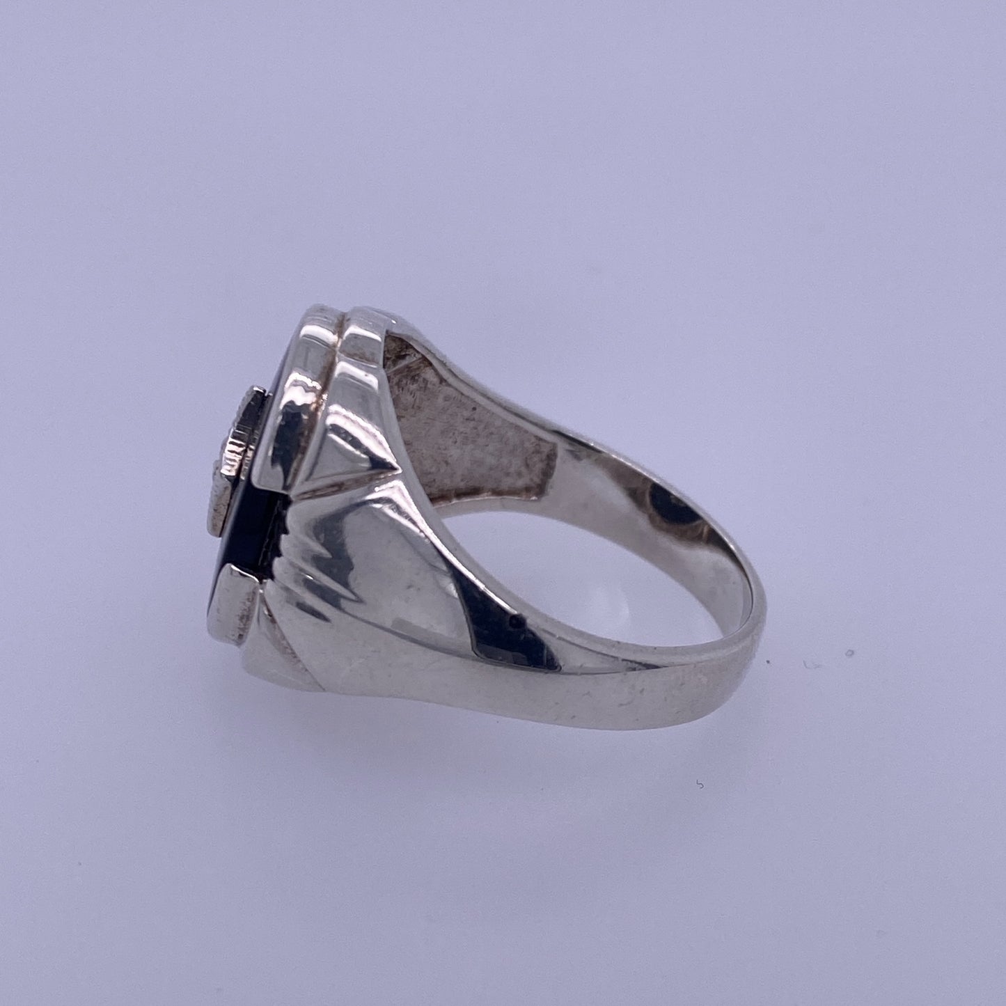 925 Silver Men's Signet Style Ring W/ Black Colored Center Stone