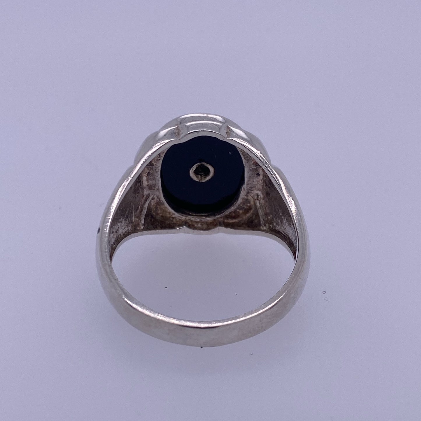 925 Silver Men's Signet Style Ring W/ Black Colored Center Stone