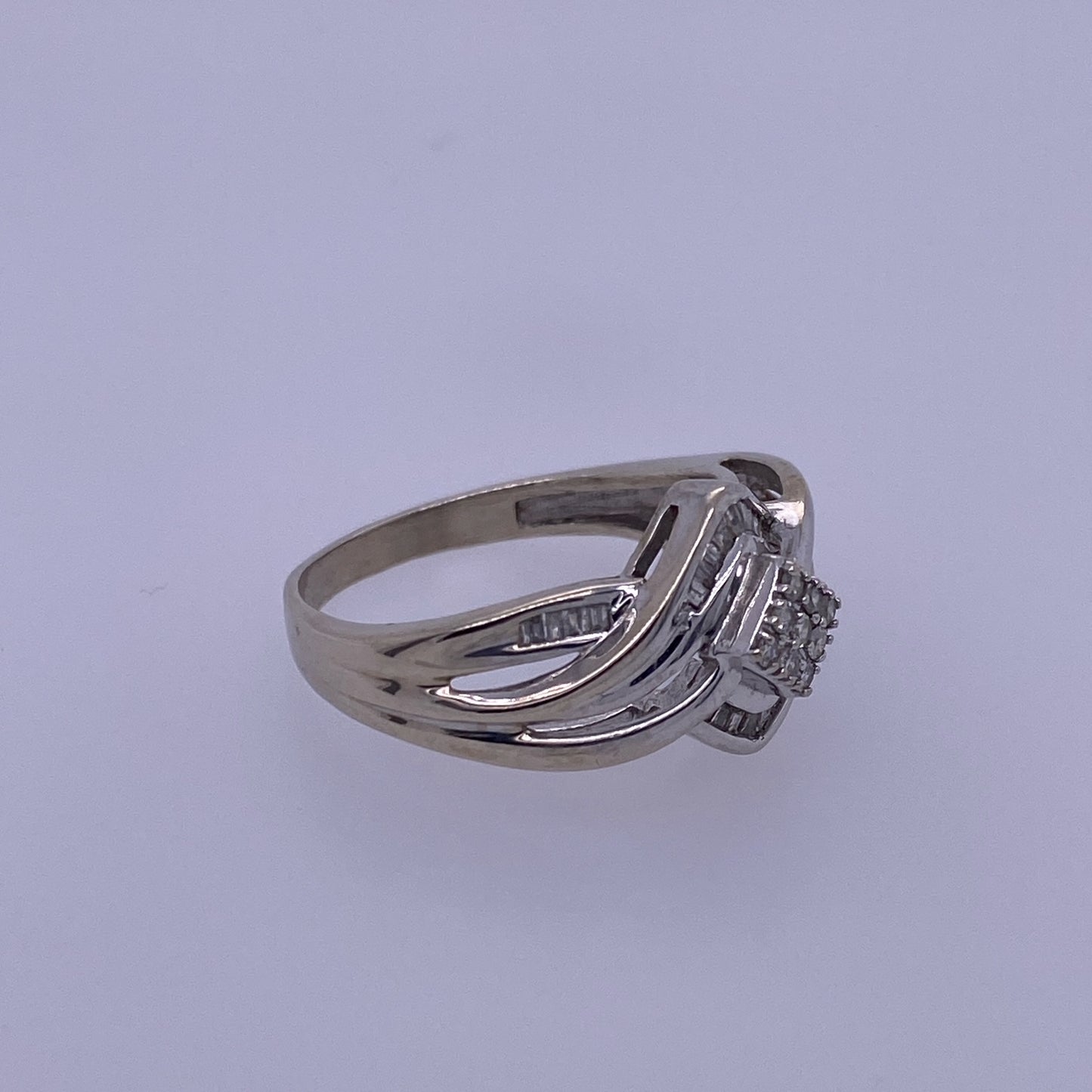 10k White Gold Ladies Diamond Bypass Design Ring
