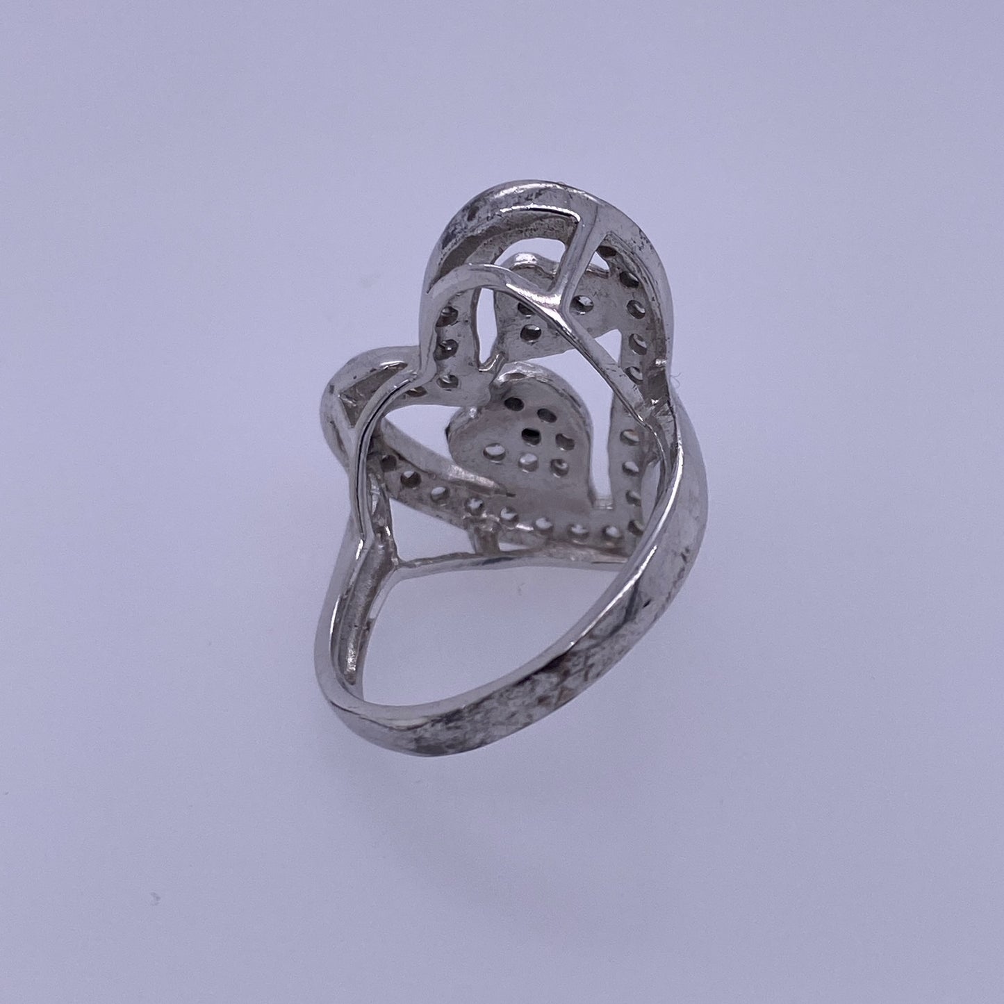 925 Silver Ladies Heart Ring W/ Clear Colored Stones