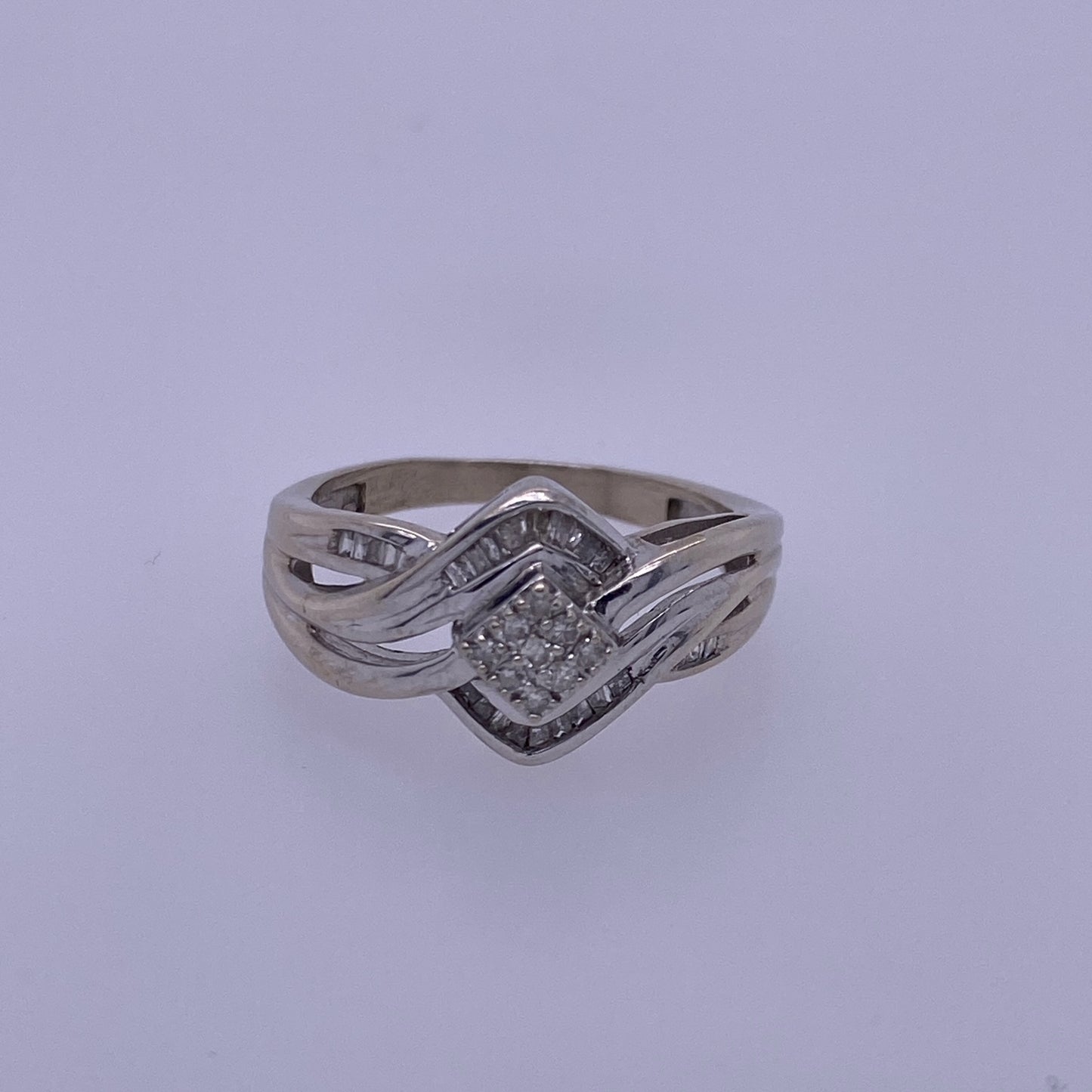 10k White Gold Ladies Diamond Bypass Design Ring