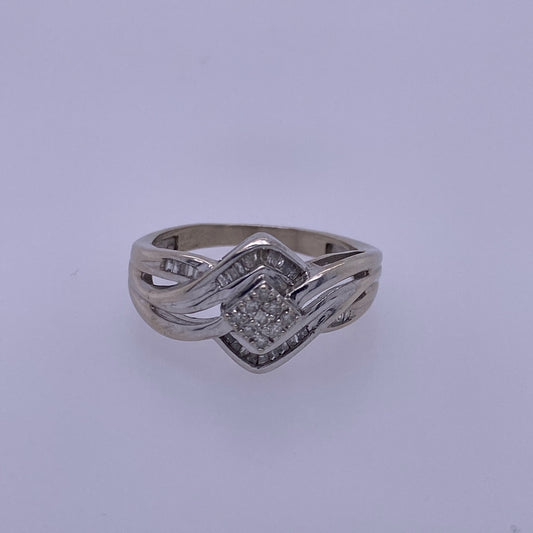 10k White Gold Ladies Diamond Bypass Design Ring