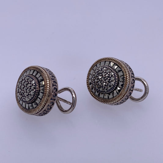 925 Silver Marcasite Pave Design Dangle Earrings