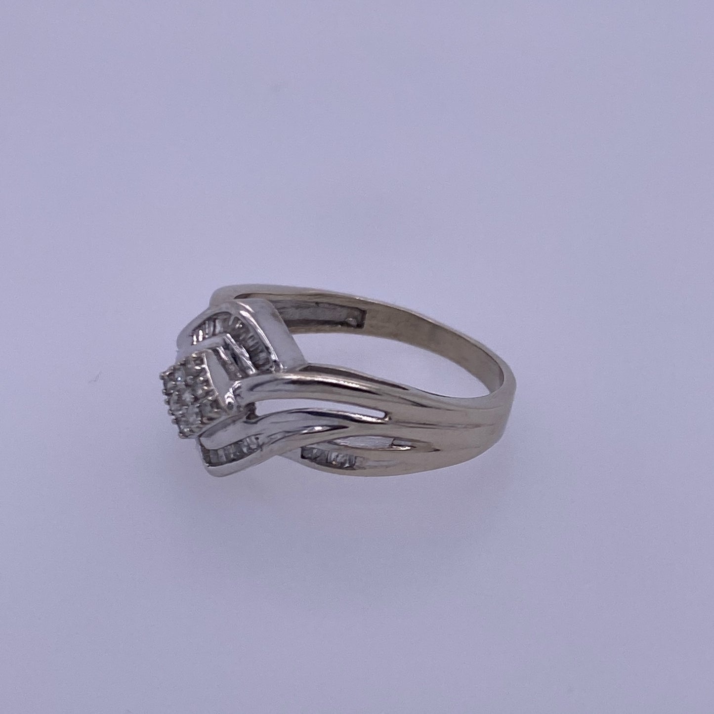 10k White Gold Ladies Diamond Bypass Design Ring