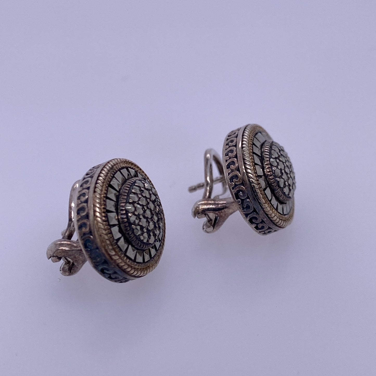 925 Silver Marcasite Pave Design Dangle Earrings