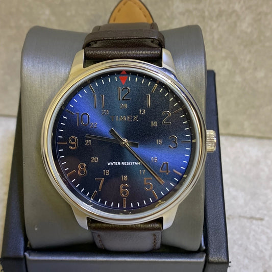 Timex TW2R85400 Metropolitan Brown Leather Mens Watch Blue Dial 43MM